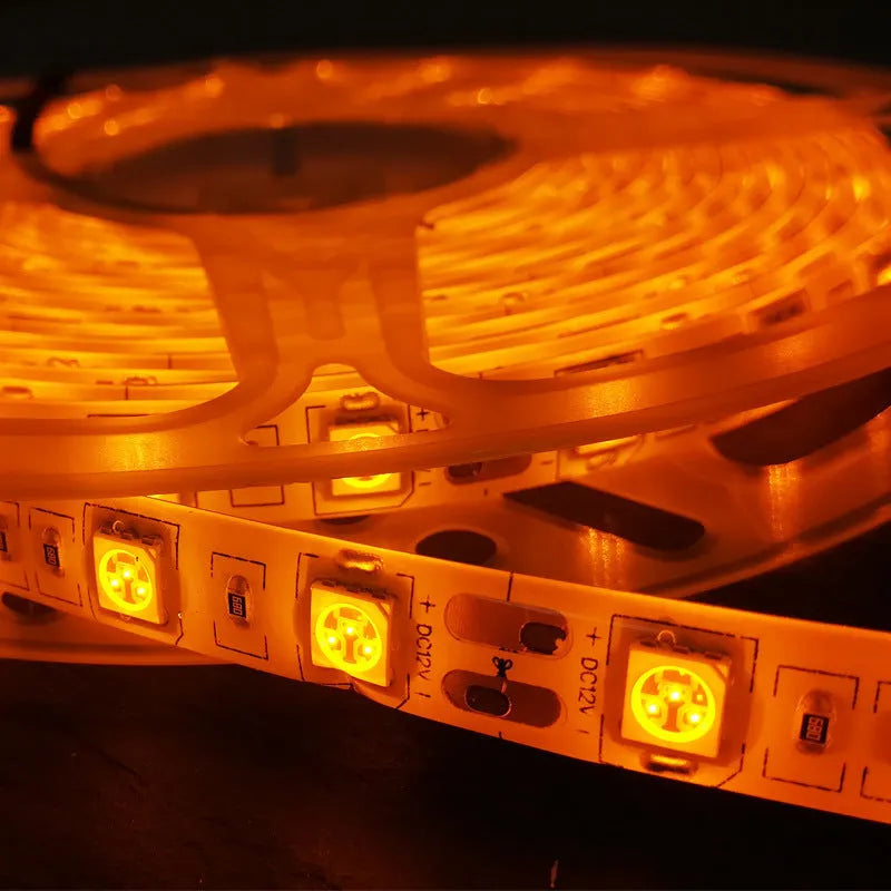 Waterproof flexible LED light strip with epoxy coating showing 5050 LED beads