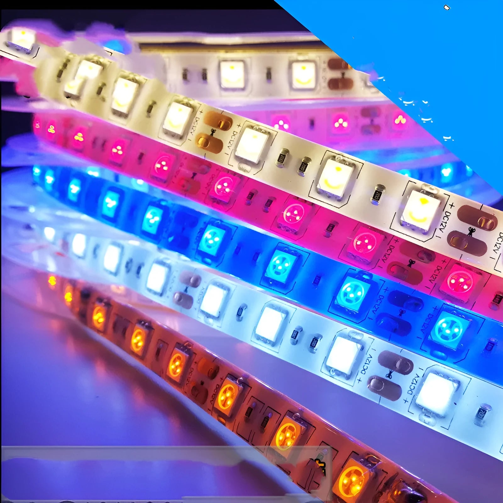 Waterproof flexible LED light strip with epoxy coating showing 5050 LED beads