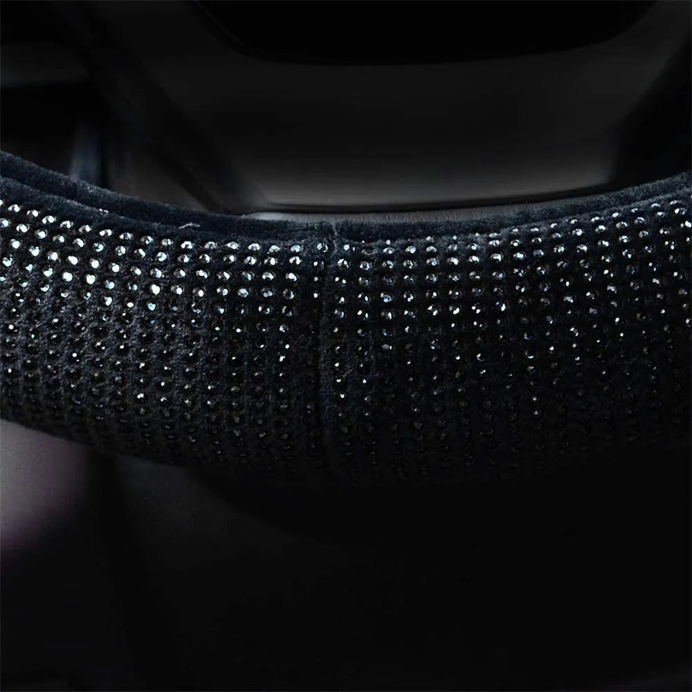 Black rhinestone diamond steering wheel cover for 37-38cm wheels with shiny crystals