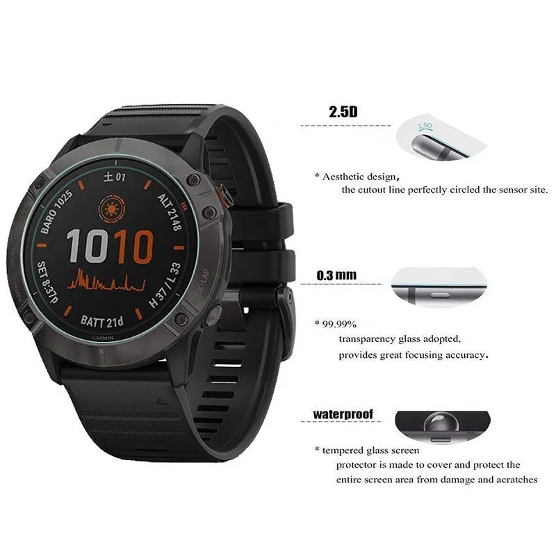 Tempered glass front film screen protector for Garmin Fenix6 Pro watch in transparent