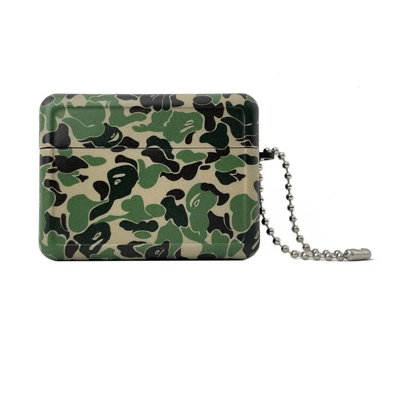 Camouflage protective shell for Apple AirPods Pro made of frosted soft rubber in blue green and purple split design