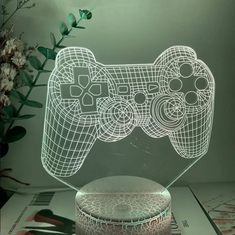 Creative Gamepad shaped 3DLED desk lamp with acrylic shade and touch controls on black ABS base