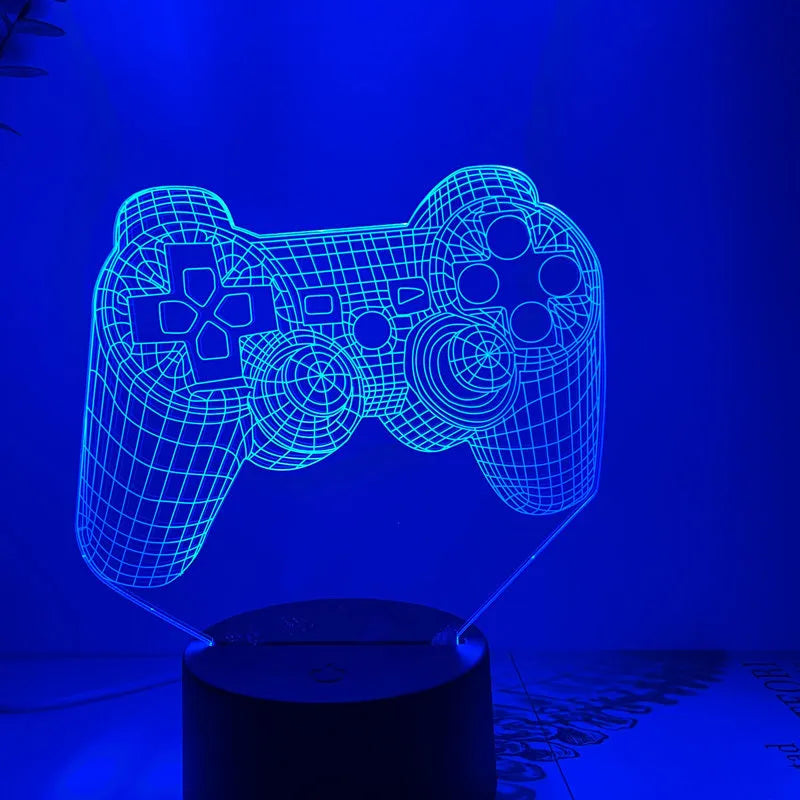 Creative Gamepad shaped 3DLED desk lamp with acrylic shade and touch controls on black ABS base