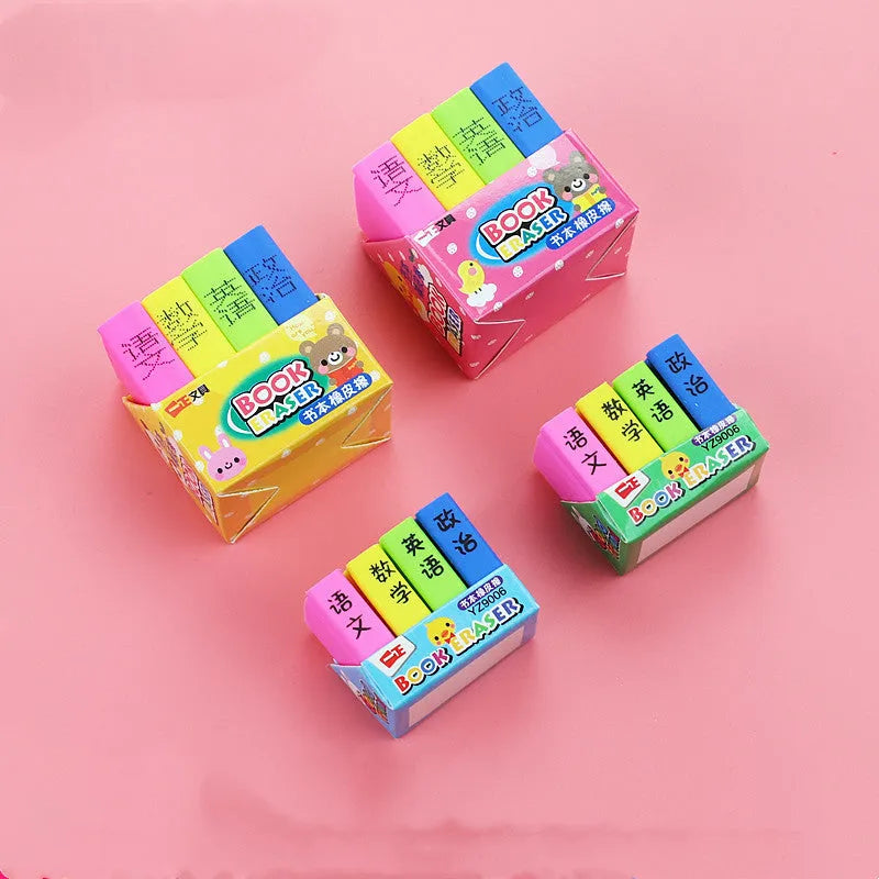 Cartoon book eraser sets for kindergarten prizes in large and small size options