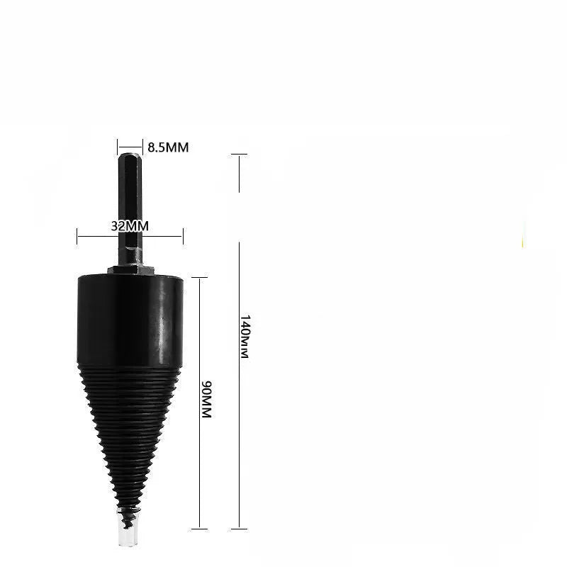Hexagonal firewood splitting drill bit for electric drills shown in 32mm and 42mm sizes.