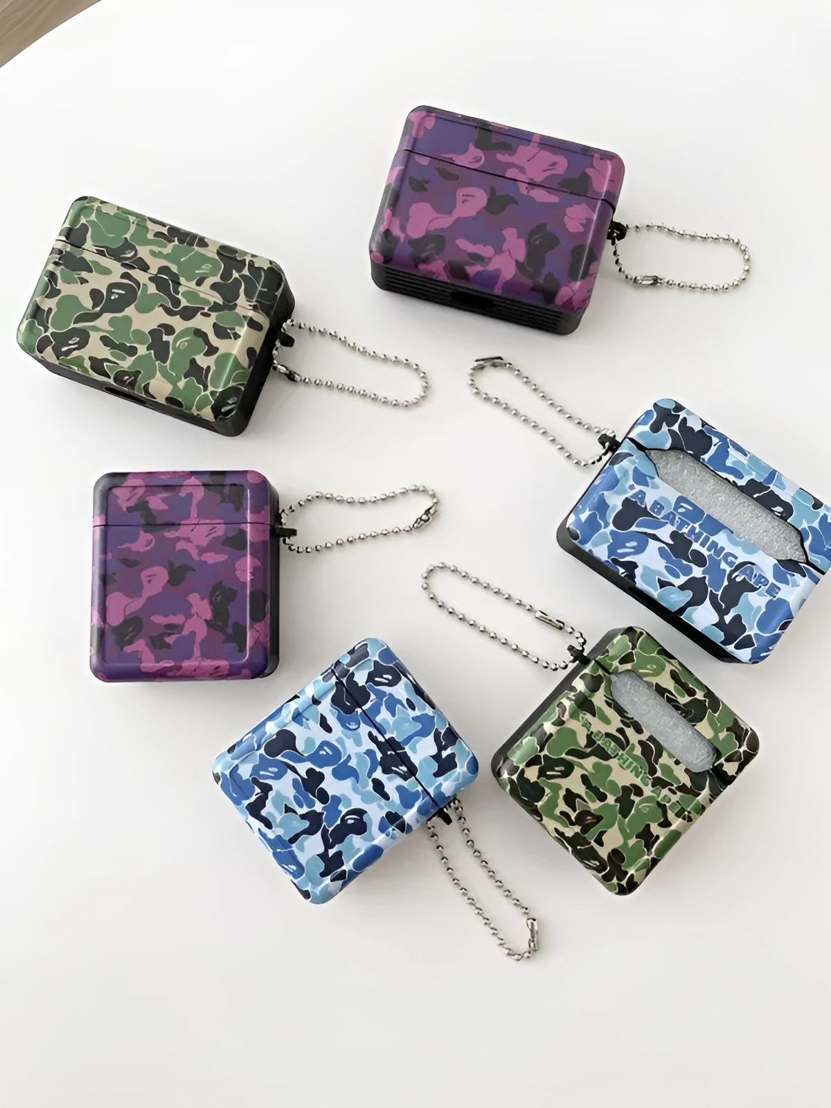 Camouflage protective shell for Apple AirPods Pro made of frosted soft rubber in blue green and purple split design