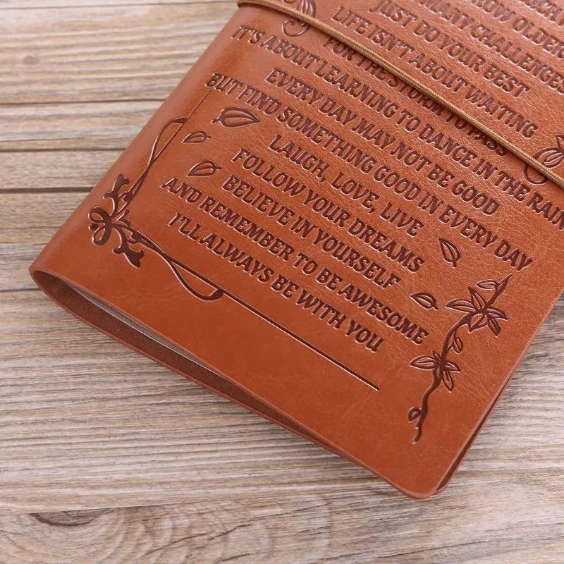 Leather business hand ledger notebook with strap binding and warm brown pages