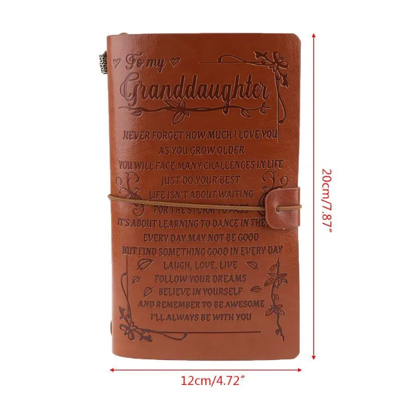 Leather business hand ledger notebook with strap binding and warm brown pages