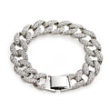 Cuban thick link chain bracelet gold colour with crystal rhinestones flat buckle alloy jewelry 8-inch