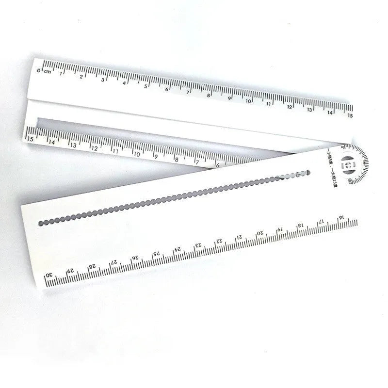 White plastic multi-function set ruler with 30cm straight edge for technical drawing