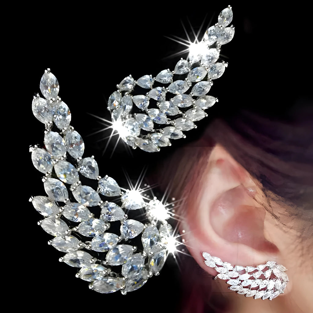Brilliant cubic zirconia angel wings stud earrings in white gold colour for women AAA zircon geometric shape