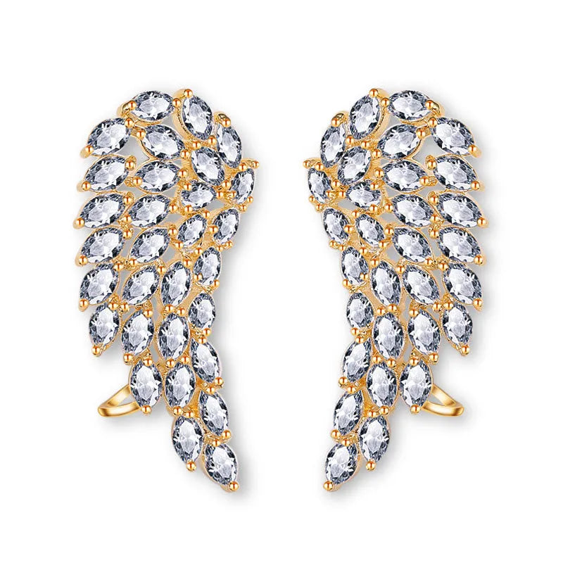 Brilliant cubic zirconia angel wings stud earrings in white gold colour for women AAA zircon geometric shape