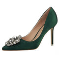 Women's black stiletto high heels with pointed toe, super high heel above 8cm, cloth upper, sizes 34-39