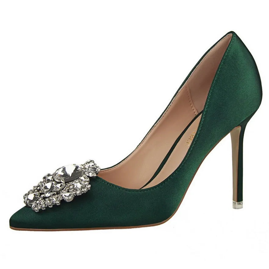Women's black stiletto high heels with pointed toe, super high heel above 8cm, cloth upper, sizes 34-39