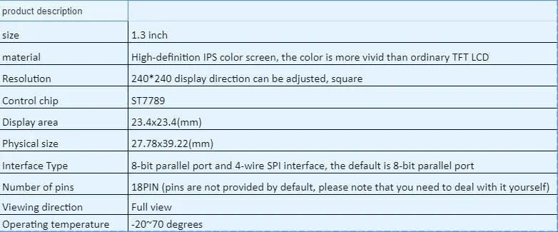 Adafruit 1.3 inch IPS LCD colour display module with 240x240 resolution and 18-pin connector.