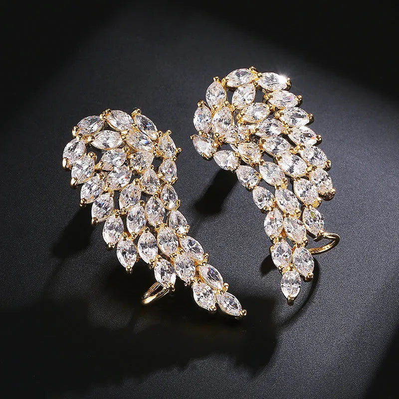 Brilliant cubic zirconia angel wings stud earrings in white gold colour for women AAA zircon geometric shape
