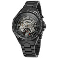All-steel skeleton automatic mechanical watch for men, silver case, hollow dial visible, 4.4 cm surface width