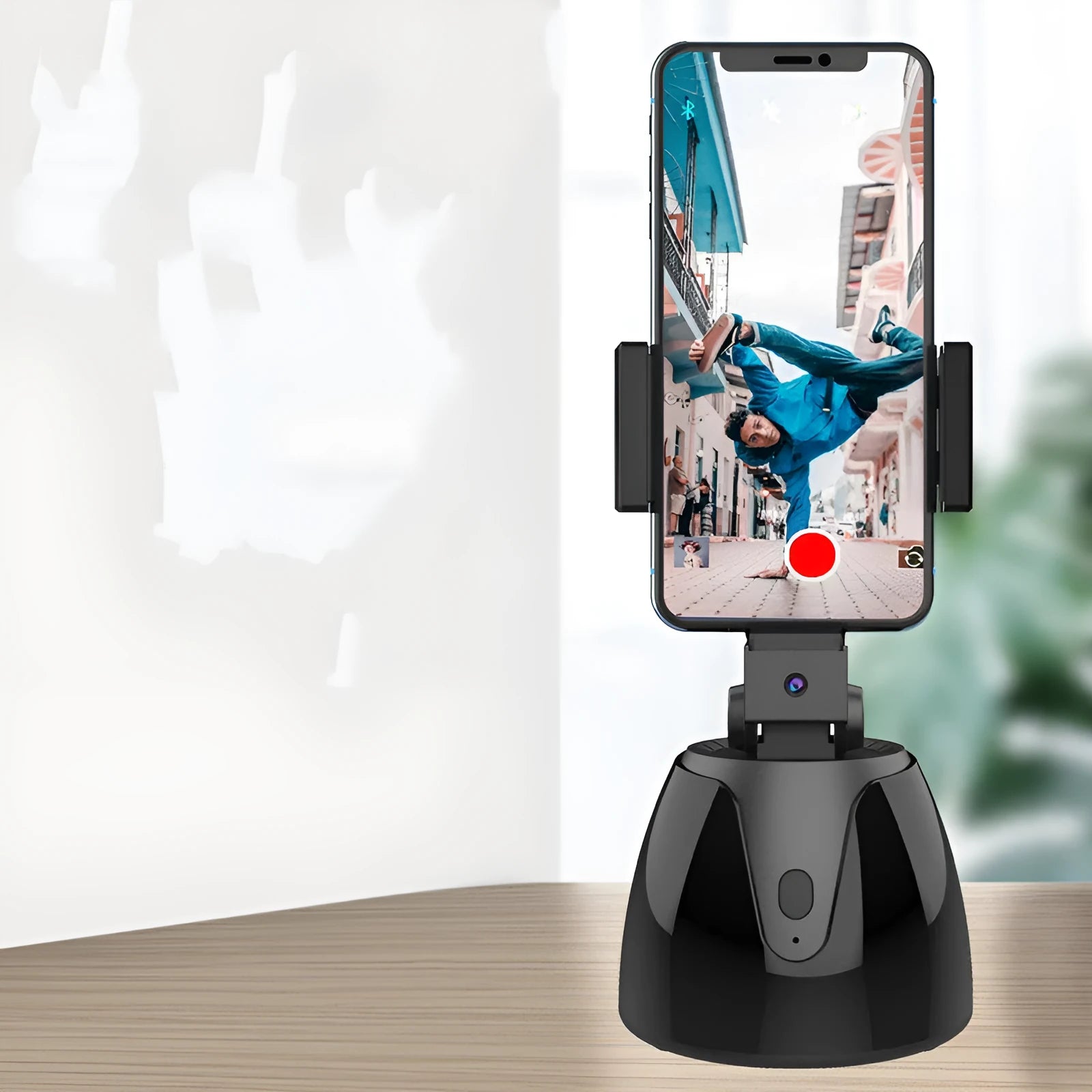 Black 360-degree smart PTZ camera with ABS housing and battery model for indoor surveillance