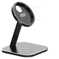 Magnetic bracket wireless charger stand for iPhone 12 with metal frame in black and silver colour options for desktop use