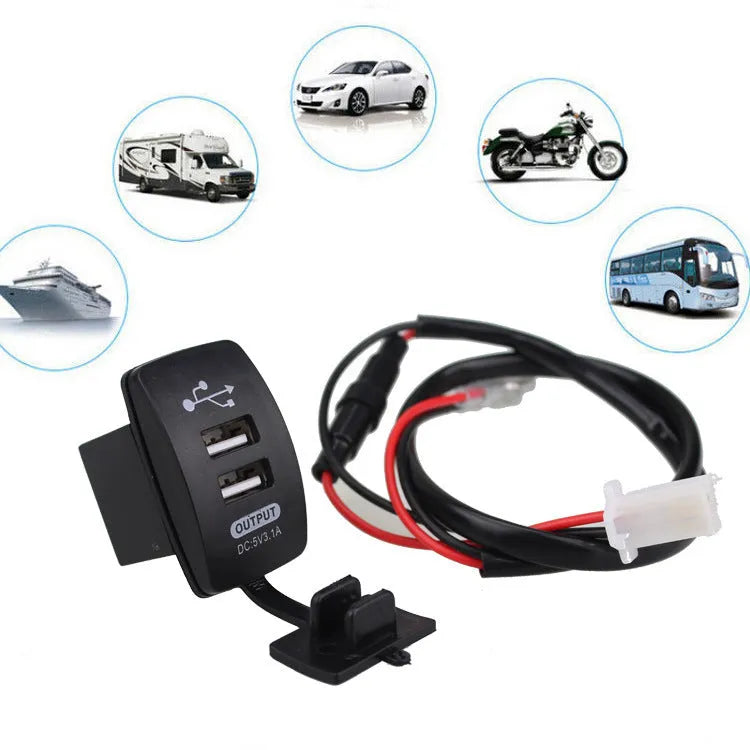 3.1A USB universal car charger in PP material for 12-24V vehicle sockets, available in blue