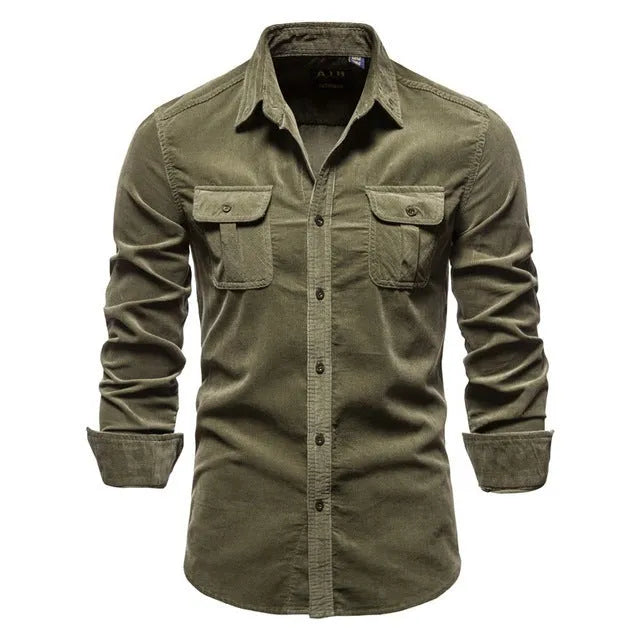 Men's long sleeve linen button-up casual shirt in multiple colour options