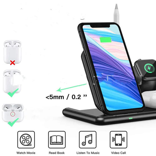 Matte black Apple wireless charger for phones watches headsets with Type-C port