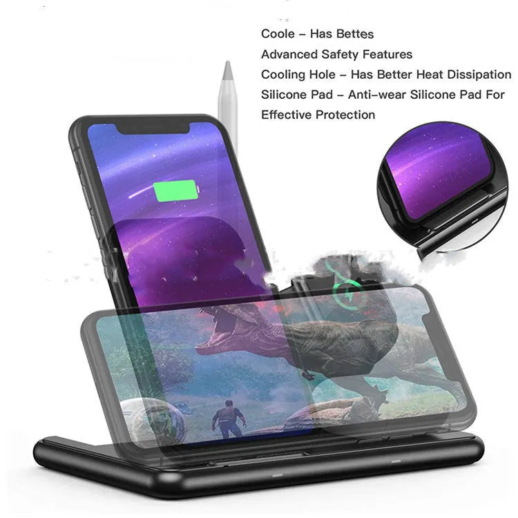 Black wireless charging transmitter for Apple devices with Type-C input and indicator light