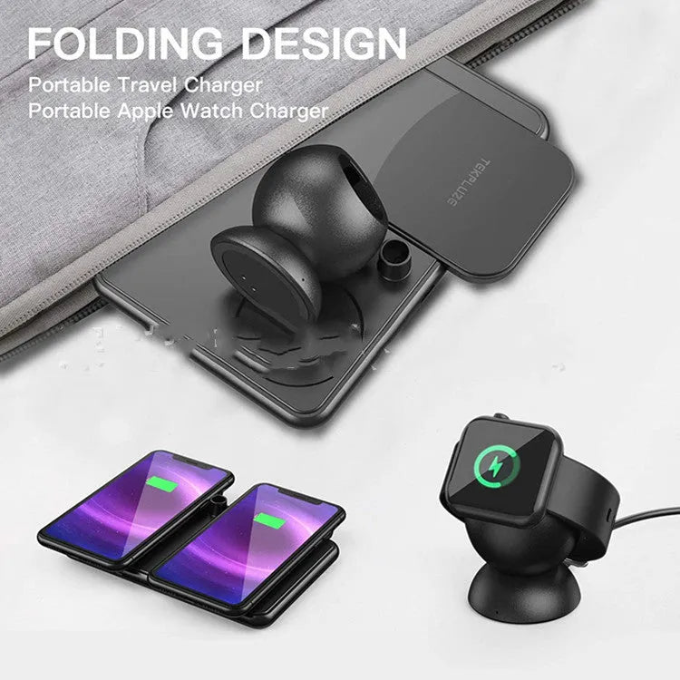 Black wireless charging transmitter for Apple devices with Type-C input and indicator light