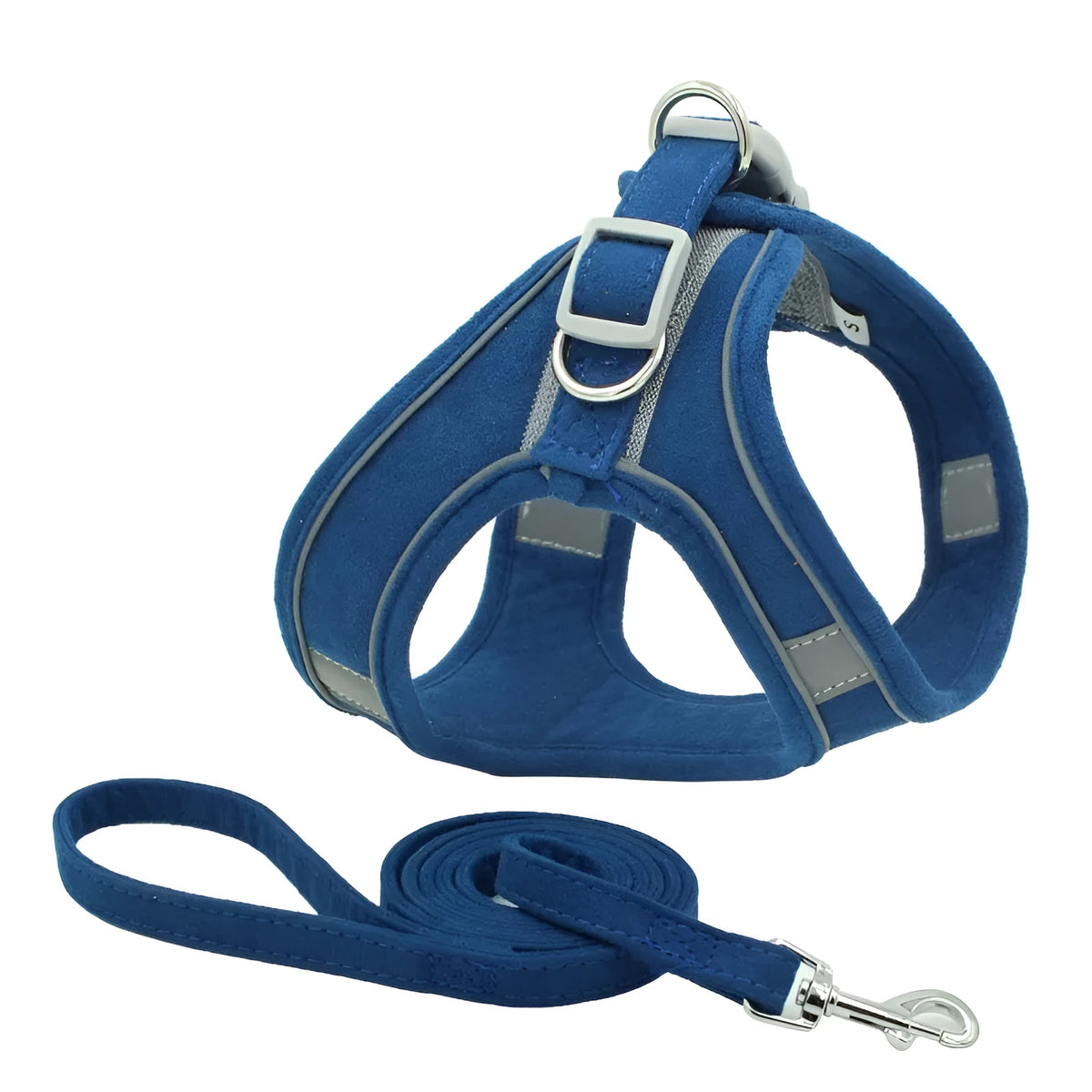 Suede reflective pet chest harness vest in red, yellow, green, navy blue, or pink with adjustable neck and bust