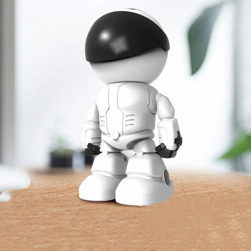 Silver plastic HD night vision robot security camera with PTZ control on a stand.