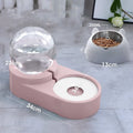 1.8L automatic pet water dispenser and feeding bowl double layer in pink with transparent container