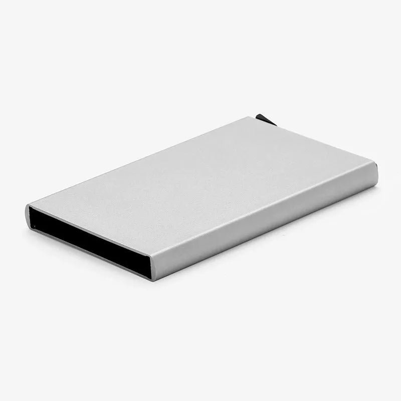Aluminium geometric business card holder in six colour options with stainless steel elements
