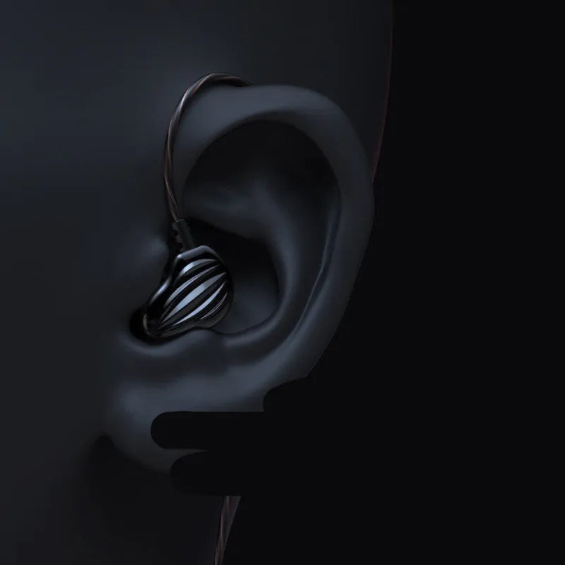 White in-ear sports headphones with a black around-ear hook and 3.5mm plug on a TPE cable.