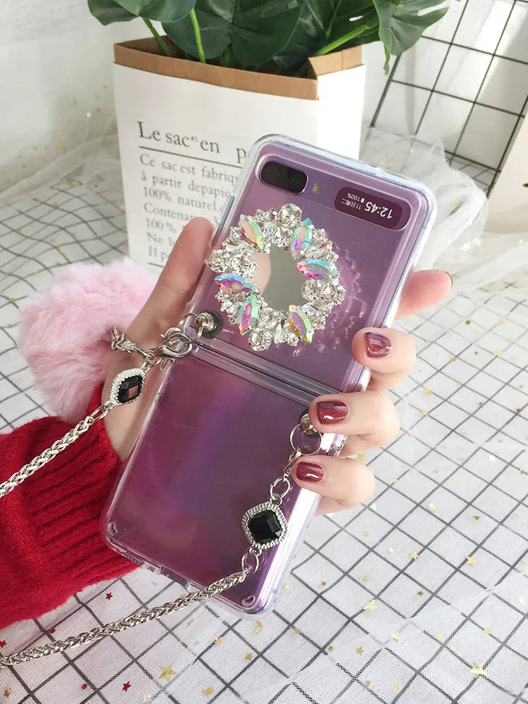 Samsung Galaxy Z Flip protective case with diagonal diamond hair powder hair ball cartoon design