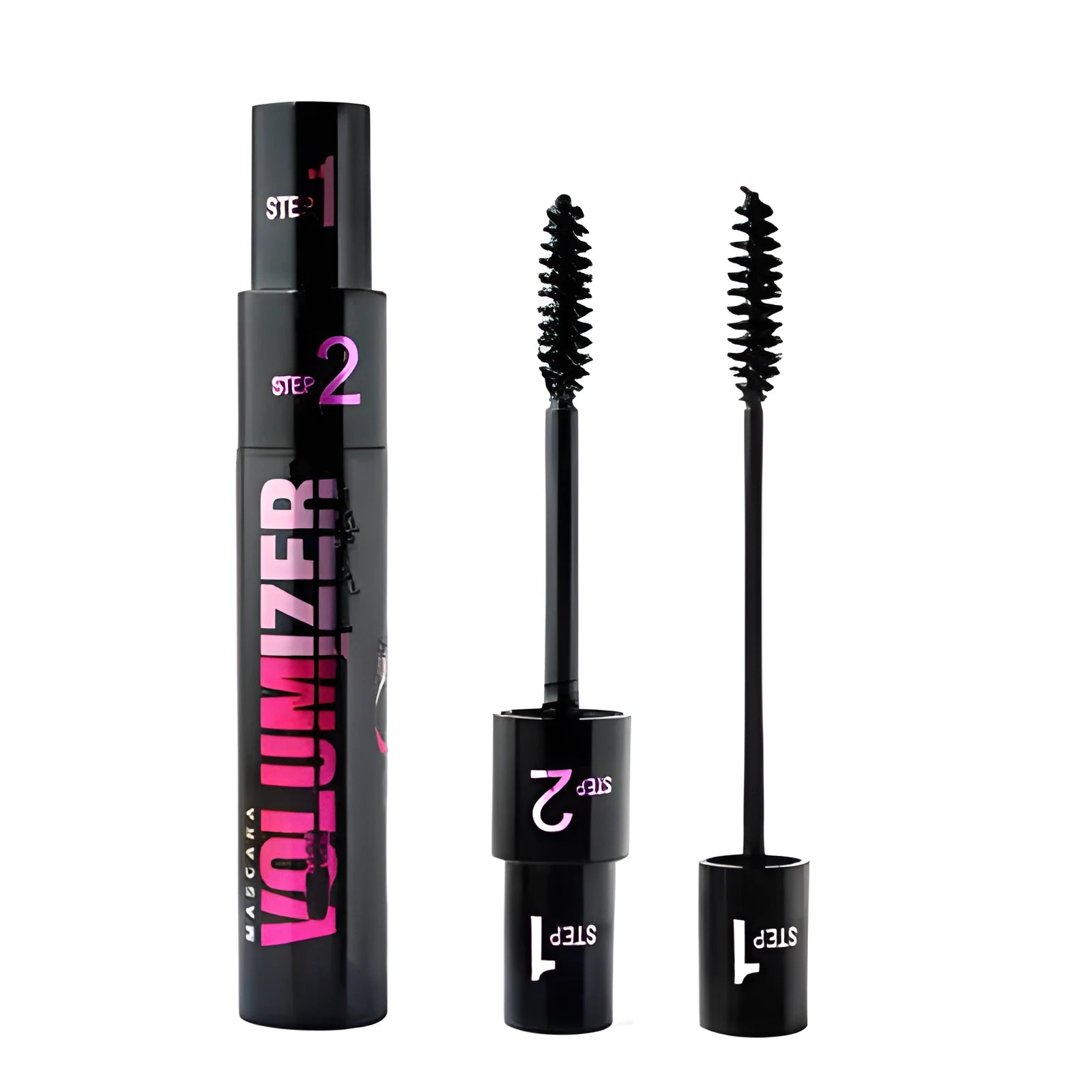 Double-effect volume adjustment mascara growth liquid with two brush heads, black and brown colours