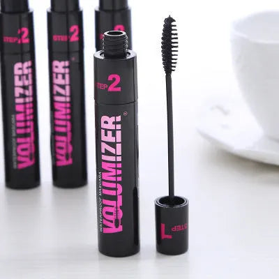 Double-effect volume adjustment mascara growth liquid with two brush heads, black and brown colours