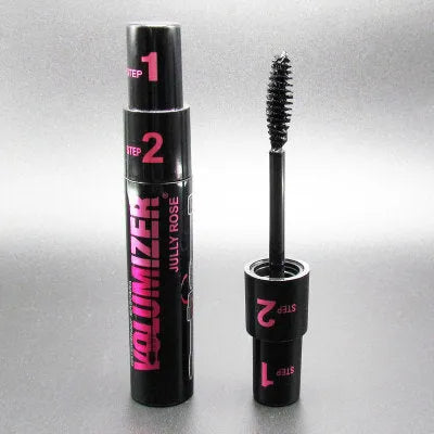 Double-effect volume adjustment mascara growth liquid with two brush heads, black and brown colours