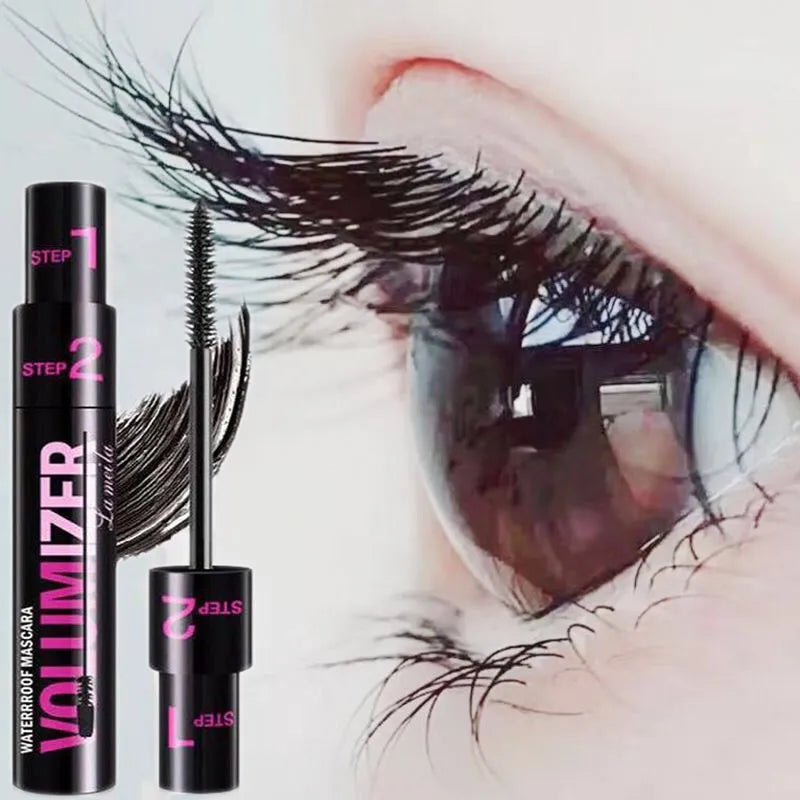 Double-effect volume adjustment mascara growth liquid with two brush heads, black and brown colours