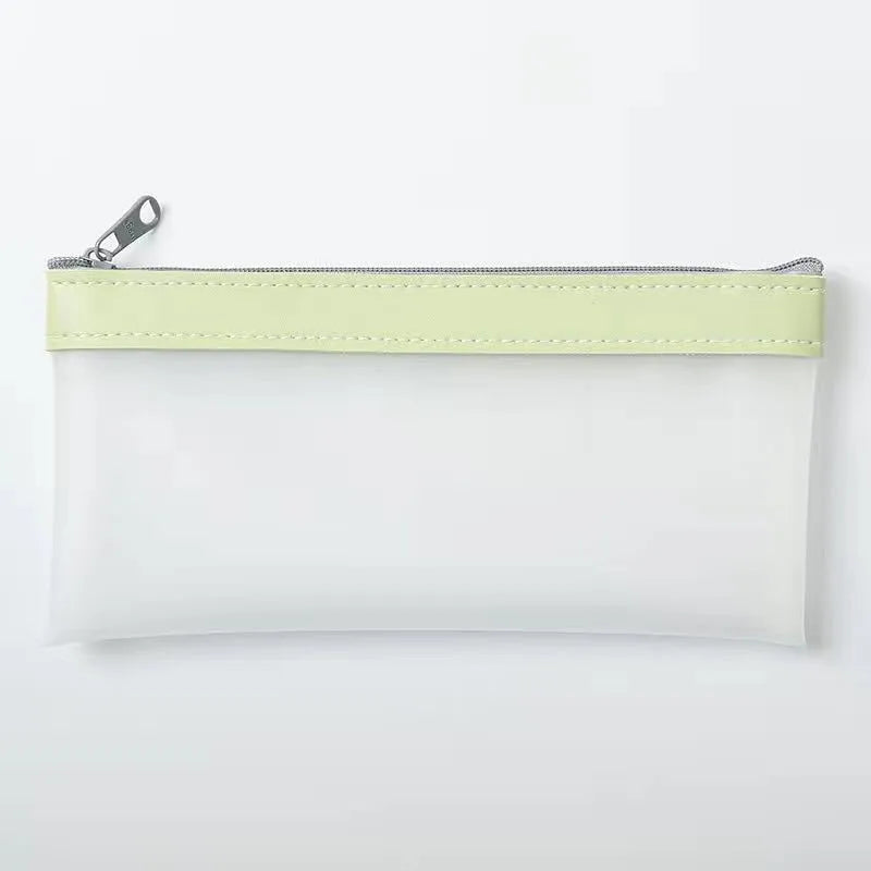 Transparent TPU pencil case for students, large capacity, lightweight, option of beige blue green pink colours