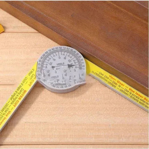 Yellow and white cross-border horizontal angle ruler with laser engraving scales for mitre saw protractor reading transmission