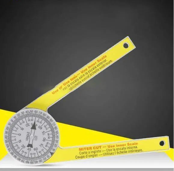 Yellow and white cross-border horizontal angle ruler with laser engraving scales for mitre saw protractor reading transmission