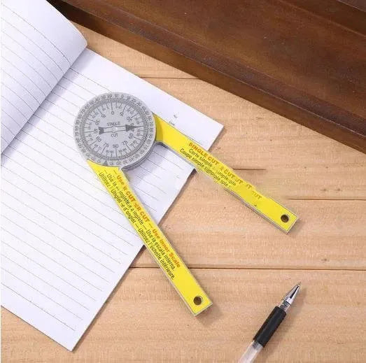Yellow and white cross-border horizontal angle ruler with laser engraving scales for mitre saw protractor reading transmission