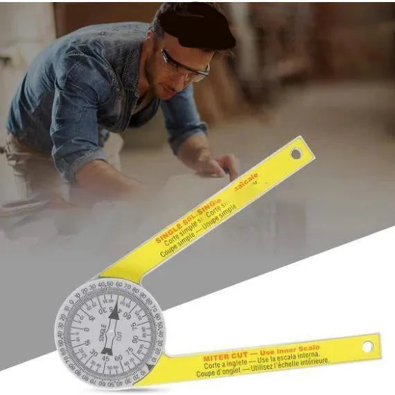Yellow and white cross-border horizontal angle ruler with laser engraving scales for mitre saw protractor reading transmission