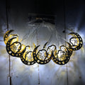 Gold moon and star LED string lights for indoor Ramadan and Eid decoration, battery box, 3000K