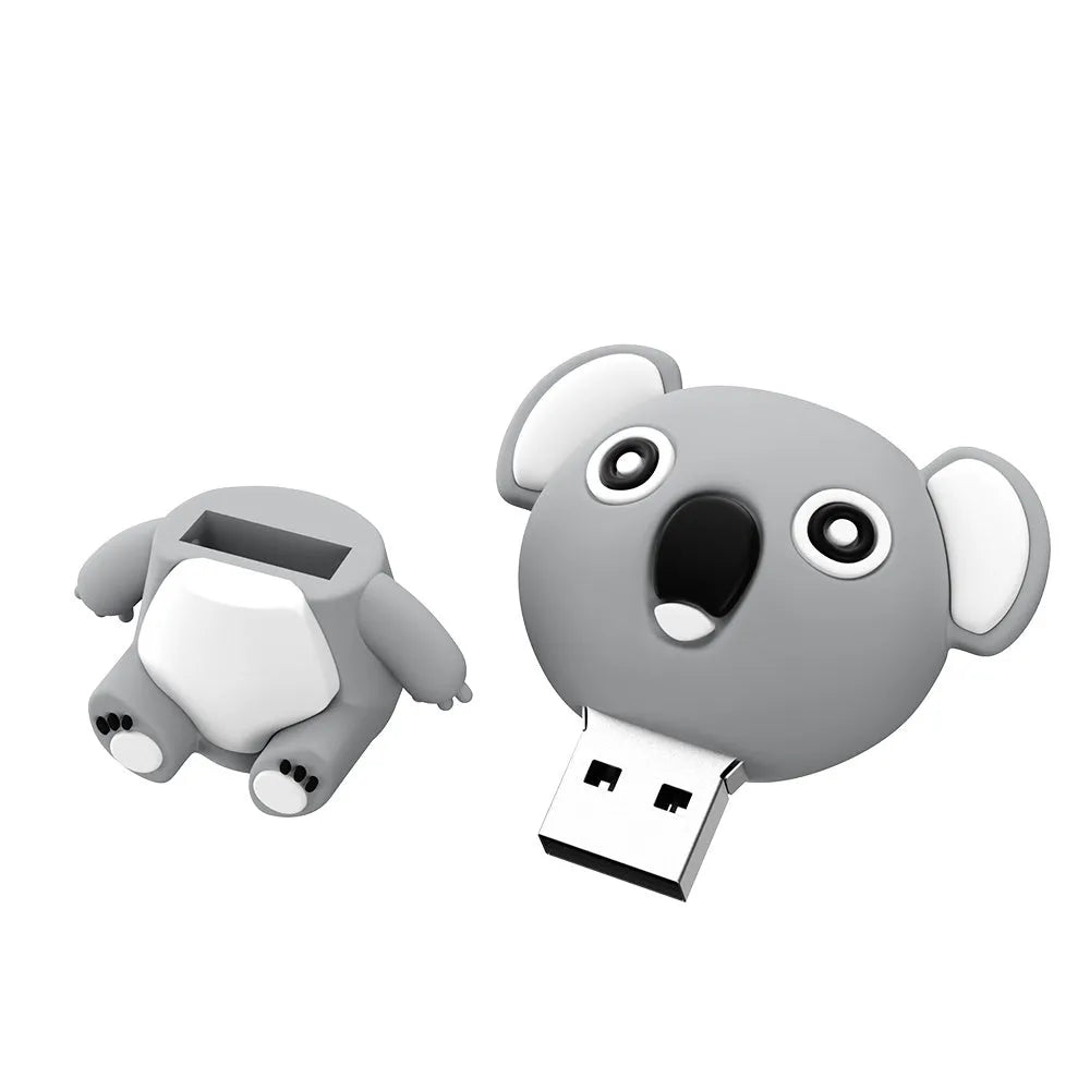 Cartoon silicone USB 2.0 memory drive shaped like an anime koala in brown and grey
