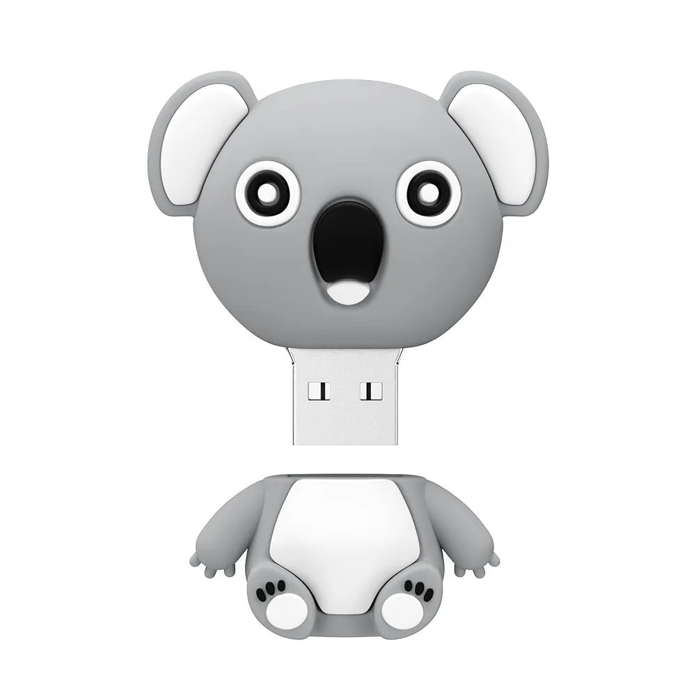 Cartoon silicone USB 2.0 memory drive shaped like an anime koala in brown and grey