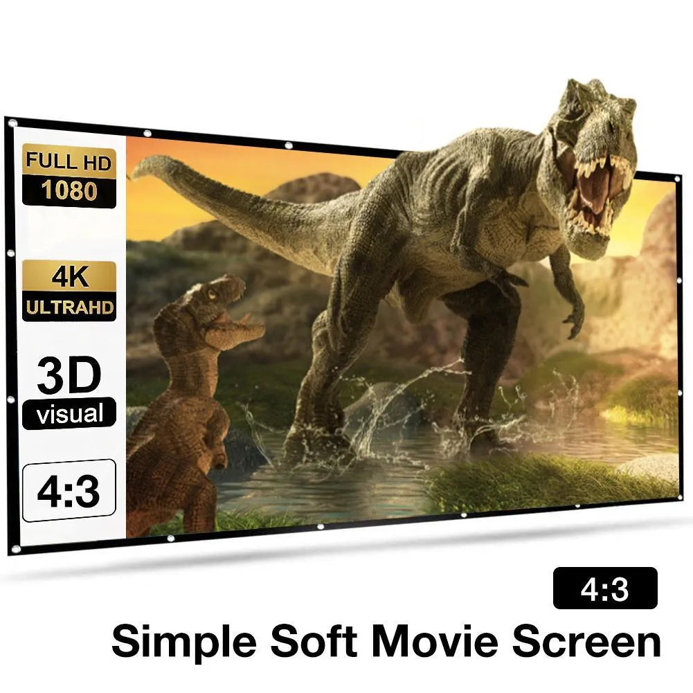 White polyester soft folding projection screen showing 150 inch diagonal size