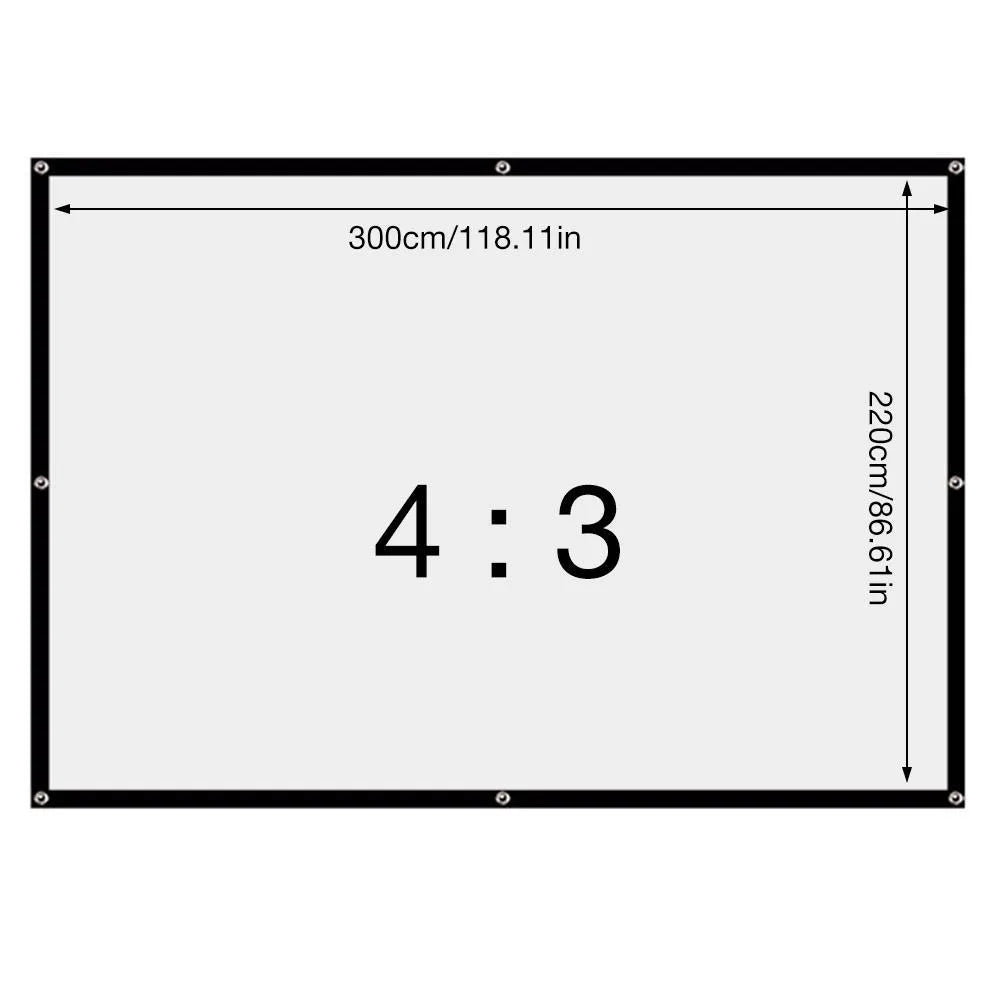 White polyester soft folding projection screen showing 150 inch diagonal size