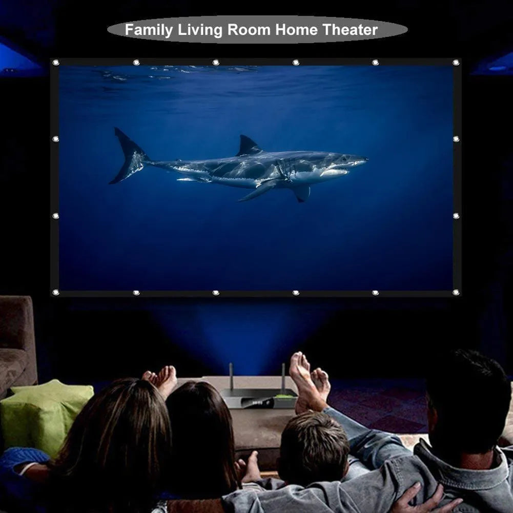 White polyester soft folding projection screen showing 150 inch diagonal size