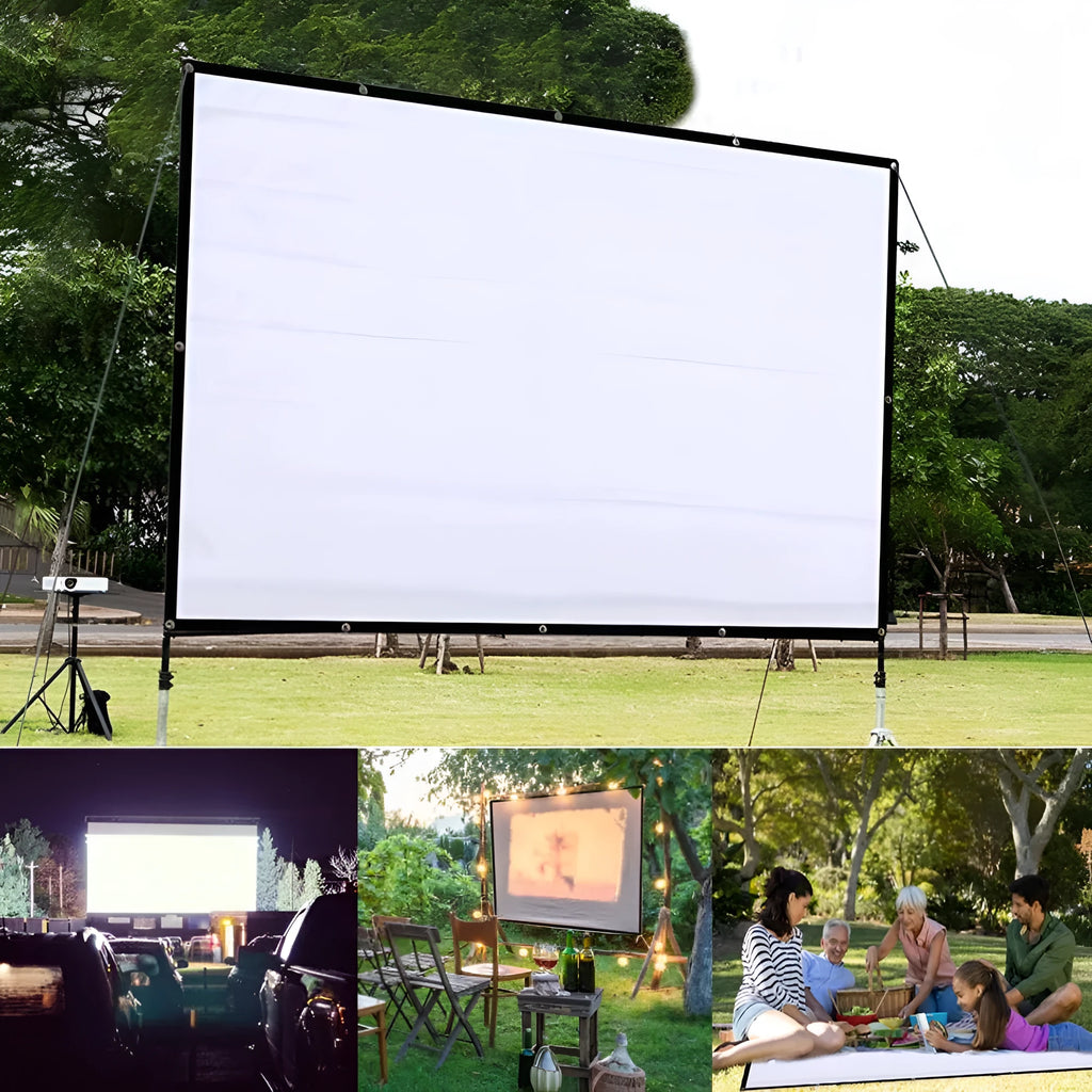 White polyester soft folding projection screen showing 150 inch diagonal size